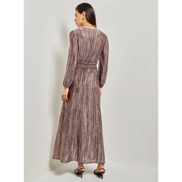Misook Bishop sleeve Jacquard knit Maxi Dress Maroon Metallic Gold Large - Picture 5 of 16